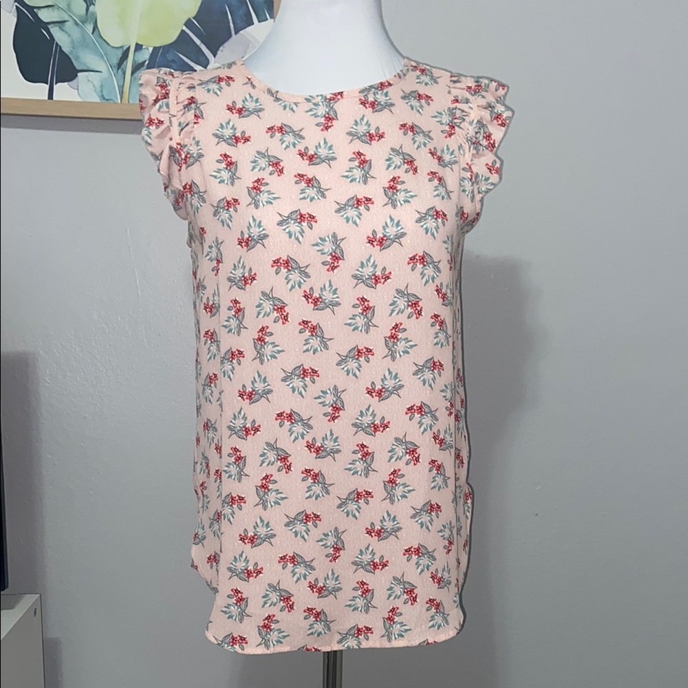 LOFT ruffle sleeve floral blouse